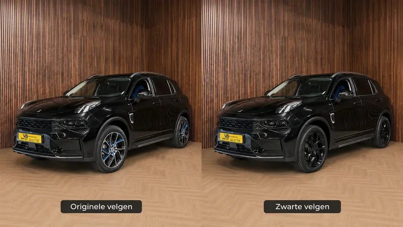 Zwarte Lynk & Co 01: originele velgen versus zwarte velgen